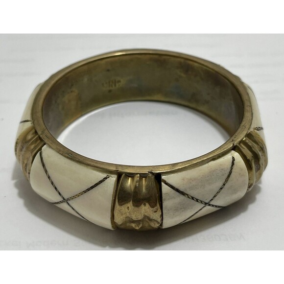 MNG Jewelry - VINTAGE MNG BRASS BONE/STONES BANGLE BRACELET FASHION EUC